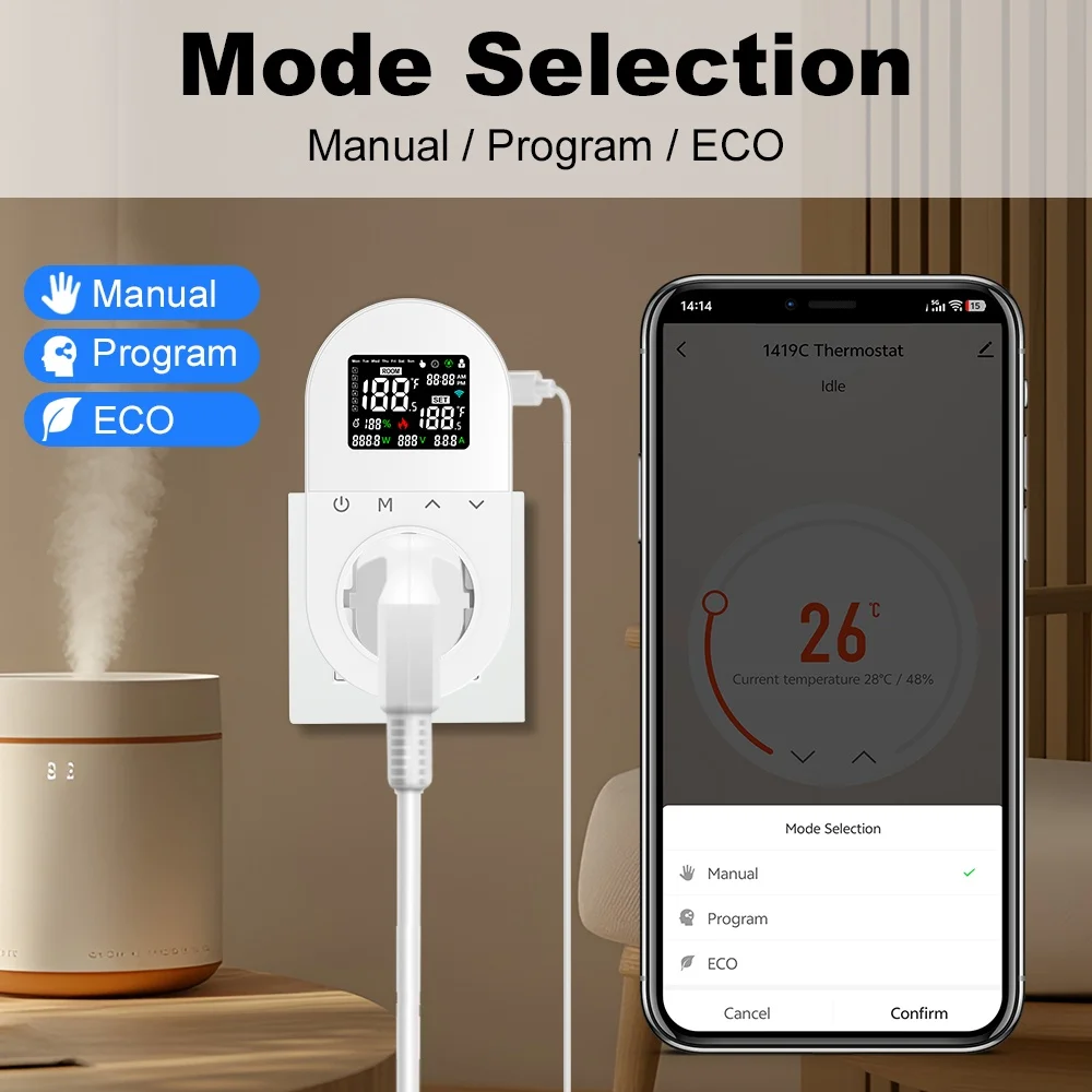 Manhot Tuya WiFi المنزل الذكي ترموستات المقبس 16A منفذ الاتحاد الأوروبي التوصيل App التحكم الصوتي المقبس متحكم في درجة الحرارة التدفئة التبريد