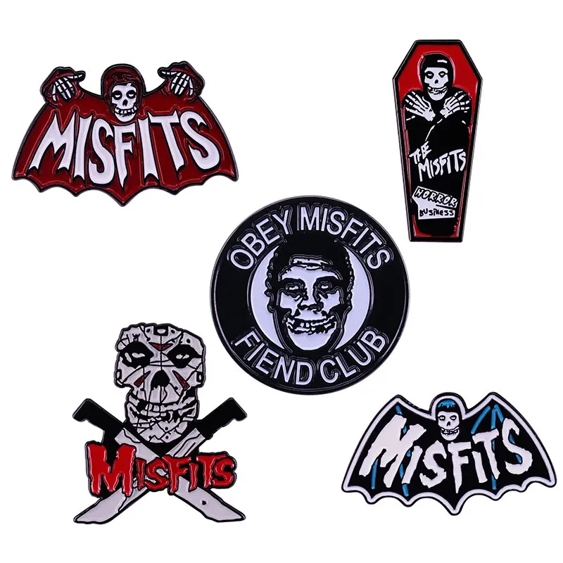 Rock Band Enamel Pin Skeleton Brooches Lapel Badges Gothic Cool Punk Dark Jewelry Gift for Friends Misfits Coffin Enamel