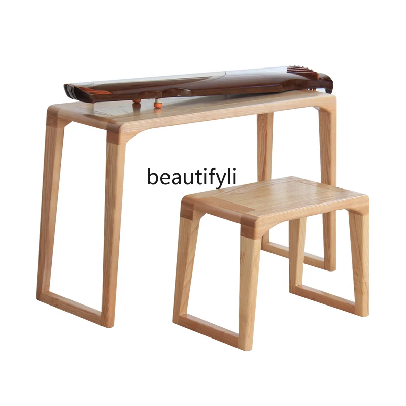 White Wax Piano Table Guqin Desks and Chairs New Chinese Solid Wood Calligraphy Table Small Desk