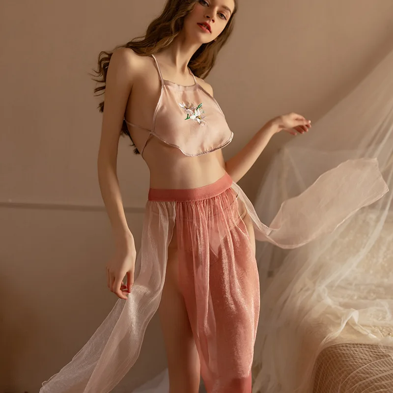 Chinese Classical Bellyband Chiffon See-through Uniform Temptation Sexy Set Hot Pure Desire Light Gauze Ancient Style Embroidery