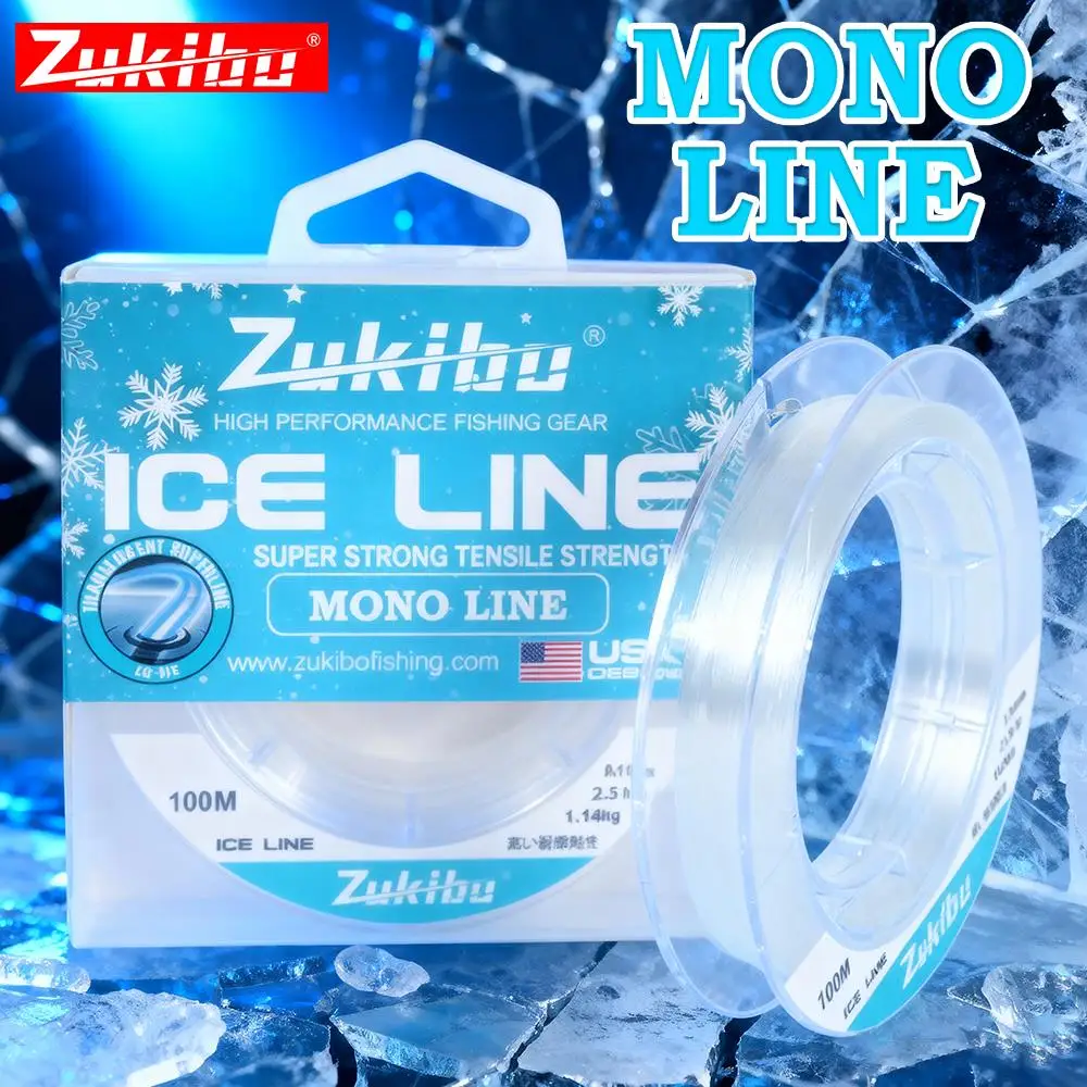 ZUKIBO Ice Mono Line, hochwertige Kristall-Angelschnur, superstark, weiches Nylon, geringer Speicher, abriebfestes Angelgerät