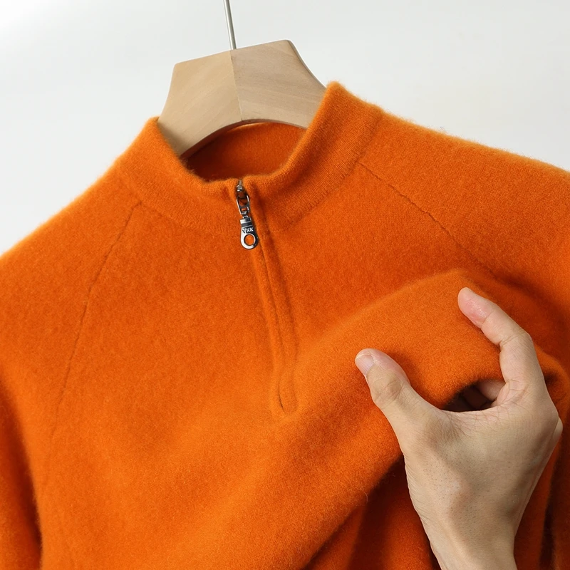 Autumn And Winter New Men's 100% Pure Wool Outdoor Sports Semi-Turtle Neck Knitted Bottoming Shirt