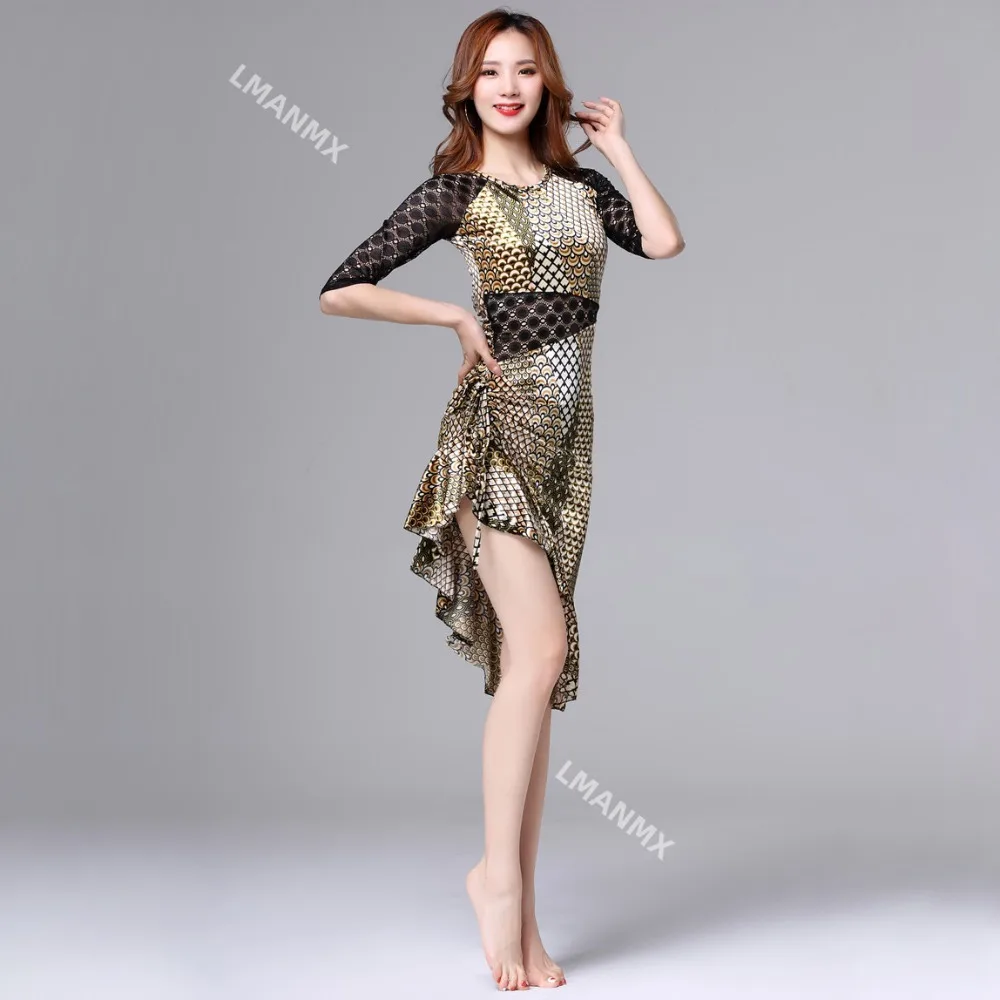 2019 Frauen tanzen tragen Ballsaal Kleid Samba Kostüm sexy Party kleider Blumen spitze einteiliges Latin Kleid Leopard