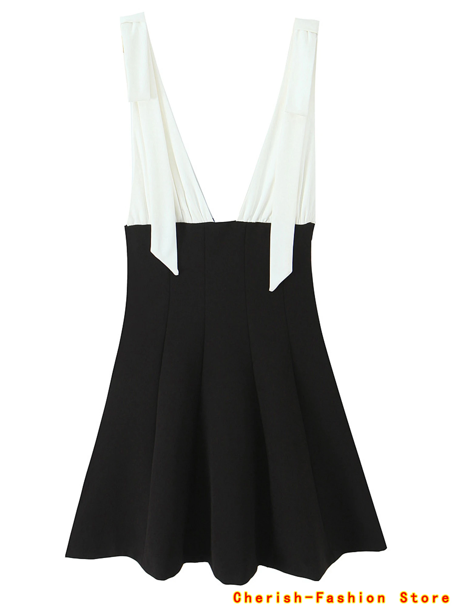 2025 Vrouwen Zomer Mini Jurk Mode Zoete Patchwork Boog V-hals Vrouwelijke Elegante Straat Tank Jurken Kleding Boog Sjerp Elegante Hot