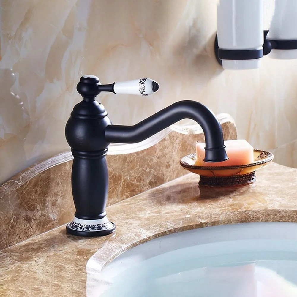 

Deck Mounted Single Handle Hole Bathroom Sink Mixer Faucet Oil Rubbed Bronze Hot and Cold Water Mixer Tap znf508