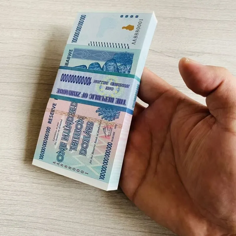 100-1000 قطعة زيمبابوي مائة تريليون دولار أوراق نقدية ورقية مع الأشعة فوق البنفسجية المضادة للتزييف الرقم التسلسلي هدية الأعمال