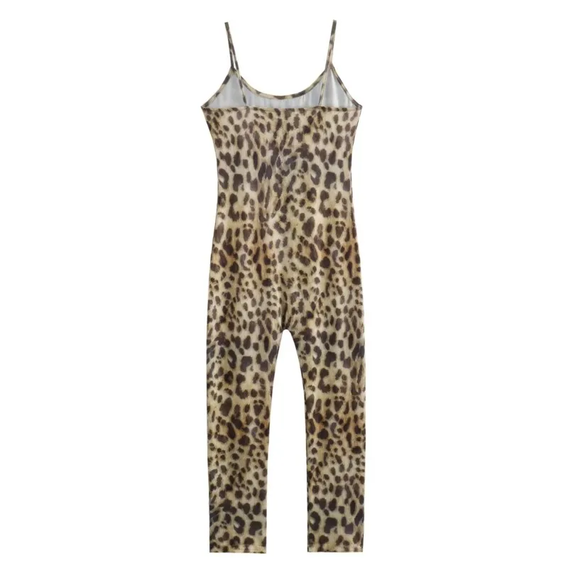 Tute lunghe con stampa leopardata tute estive Ropa De Mujer Ofertas con tute Casual Sexy stile spiaggia senza schienale