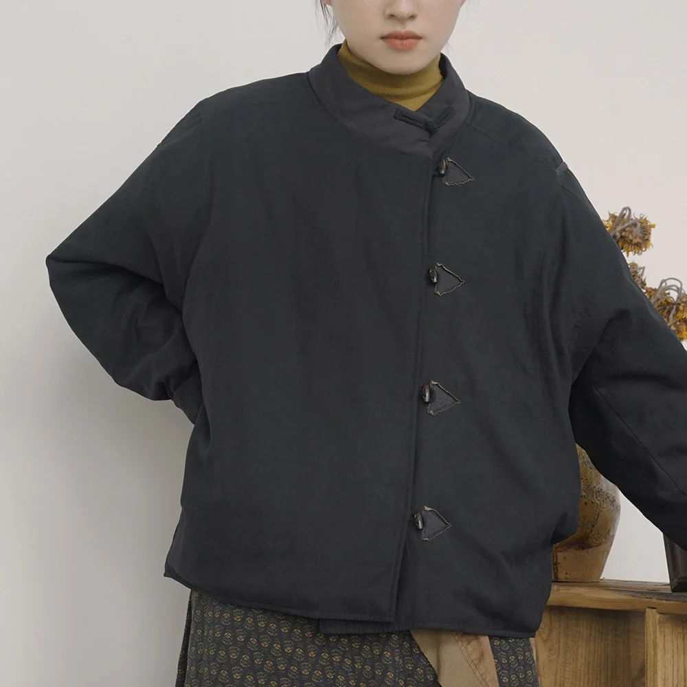 Original doux Faux cuivre ammoniaque veste décontractée femmes rétro épissage vêtements d'extérieur bouton d'ouverture latérale ample mince matelassé manteau court