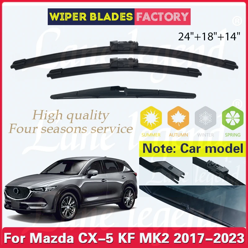 

For Mazda CX5 CX-5 CX 5 KF MK2 2017 2018 2019 2020 2021 2022 2023 24"+18"+14" Front Rear Wiper Blades Brushes Cutter Accessories