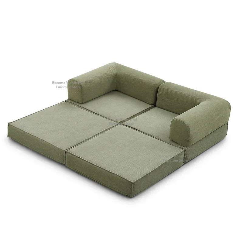 Vacuum Compression Corduroy Fabric Sofa Retro Living Room Simple Home Living Room Module Folding Dual Purpose Sofa Bed Furniture