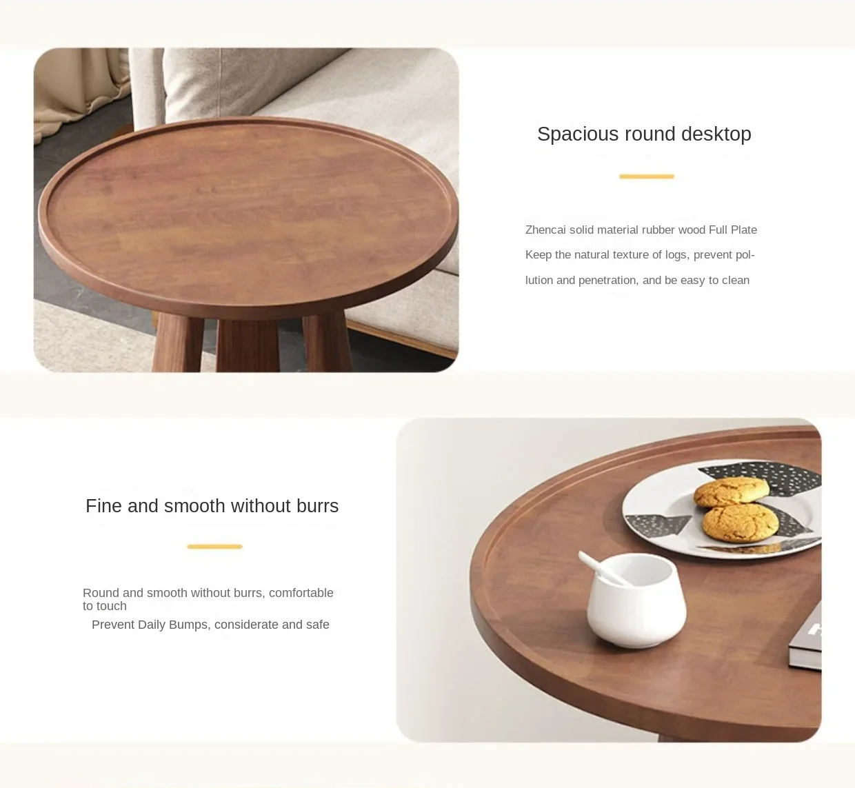 Nordic Minimalist Oak Sofa Round Side Table Solid Wood Tripod Coffee Table Movable Living Room Bedroom Bedside Corner Table