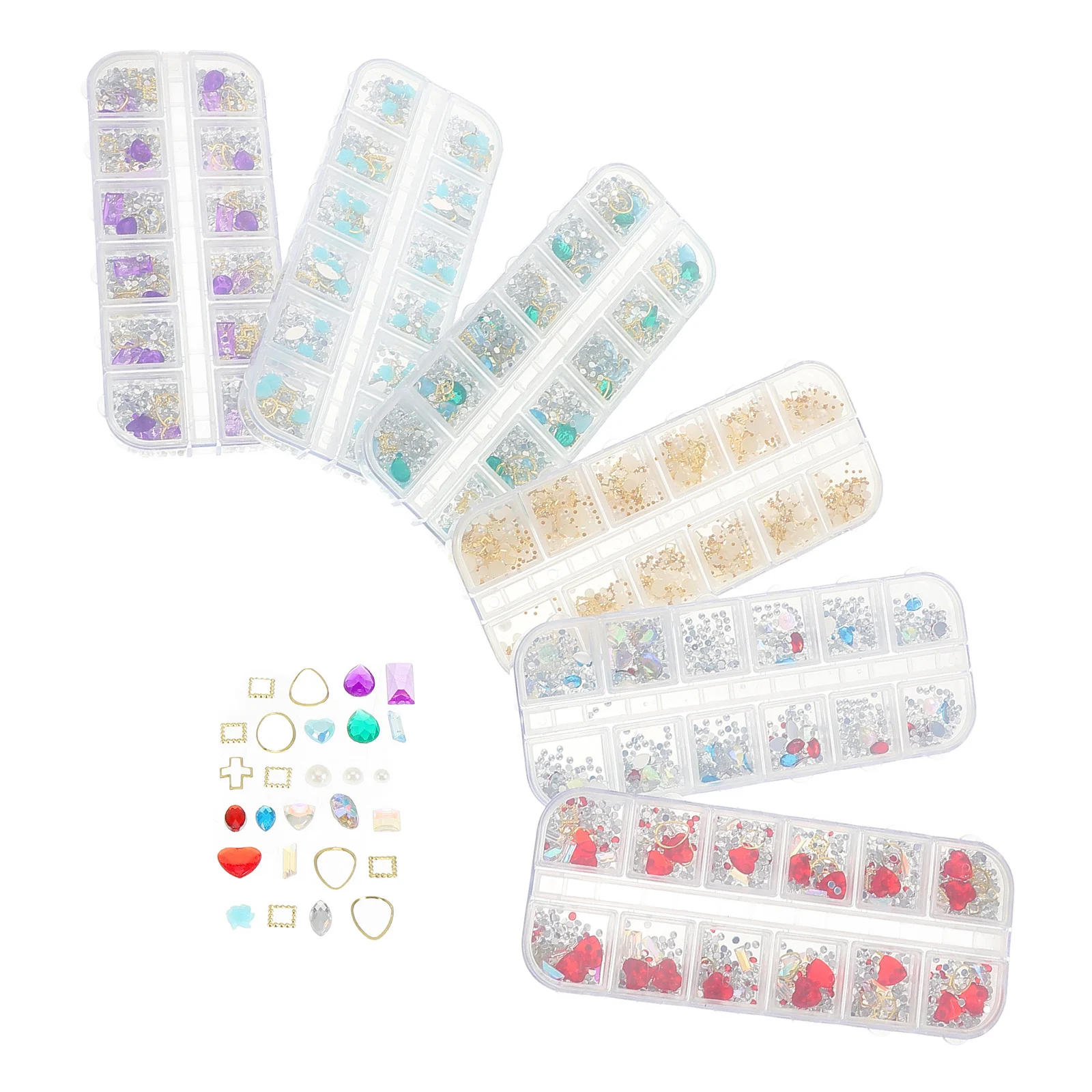 

12 Grids Strip Box Rivet Rhinestone Decor Pearl Glass Patch Mixed Style Manicure Shiny Nail Art Stones For Lady Diy