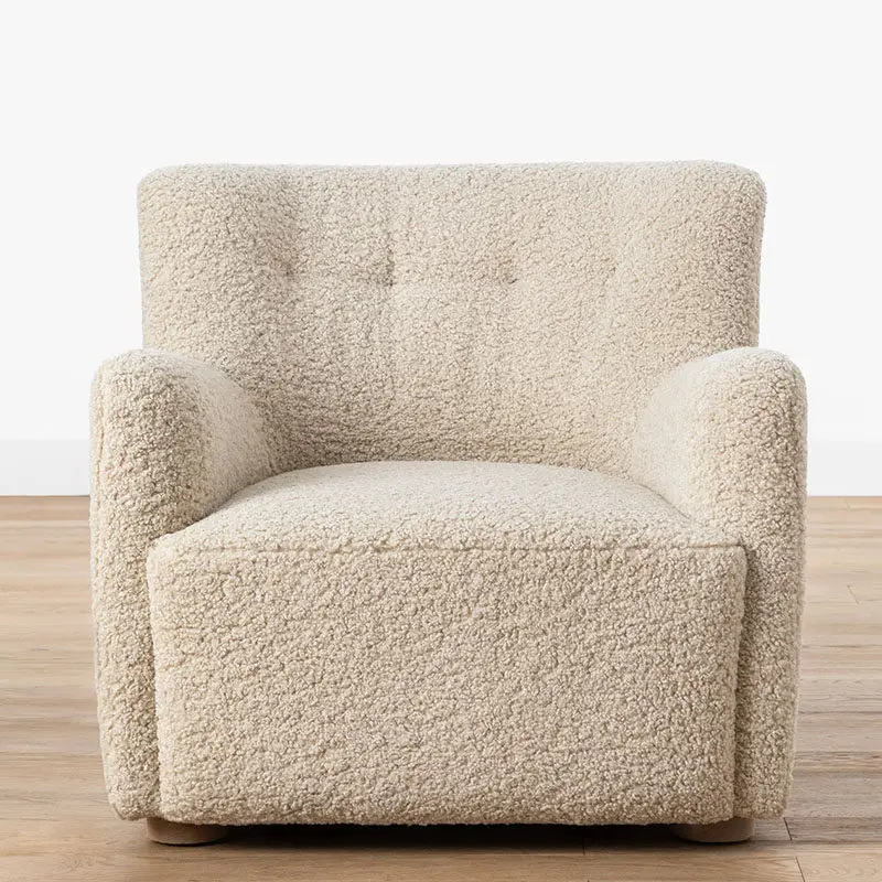 French simple living room sofa chair, American teddy fleece fabric single sofa villa, bedroom balcony lounge chair