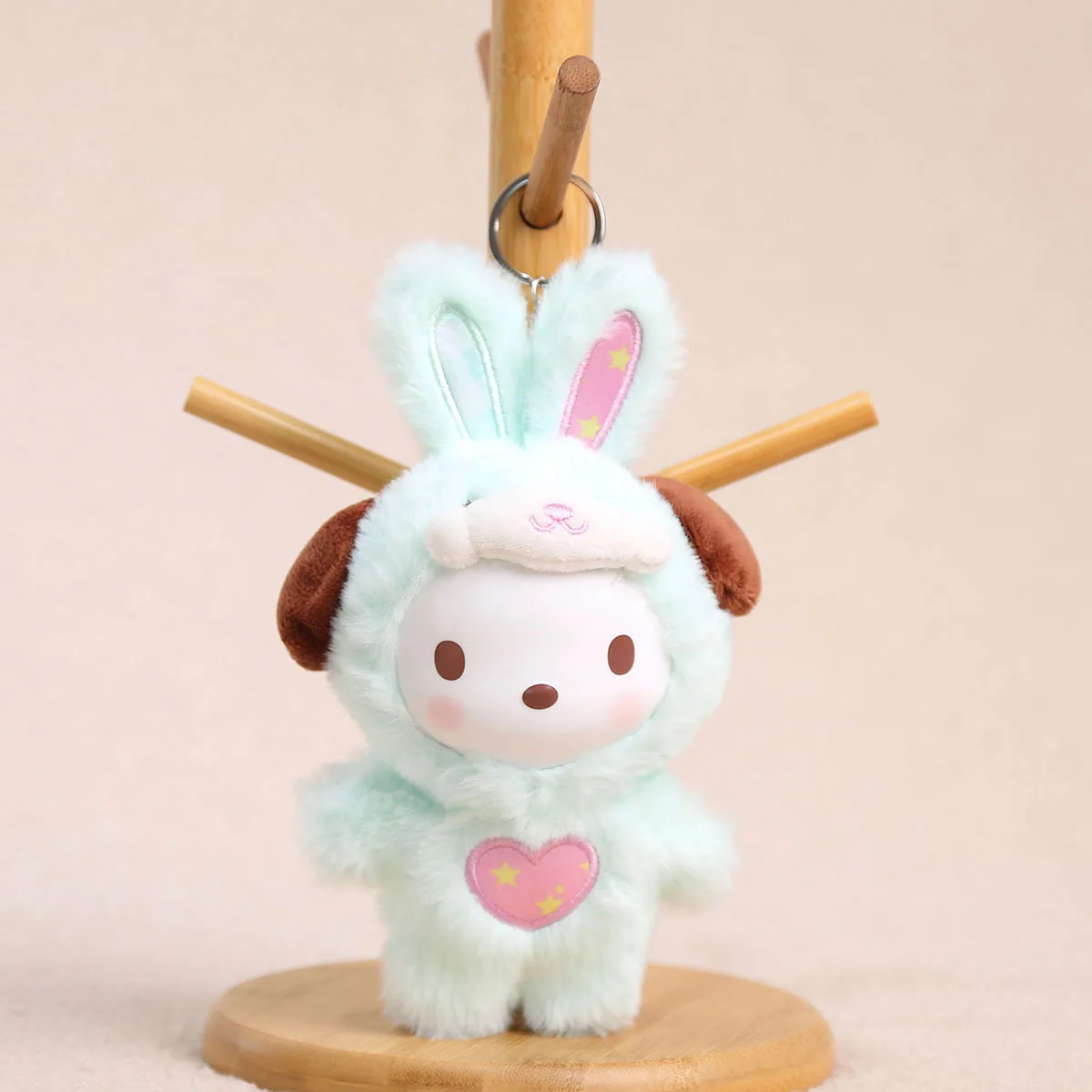 

Bunny Rabbit Dress Up Style Pochacco Plush Keychain Cute Green Fluffy Doll Pendant Bag Charm Backpack Accessories for Girls Gift