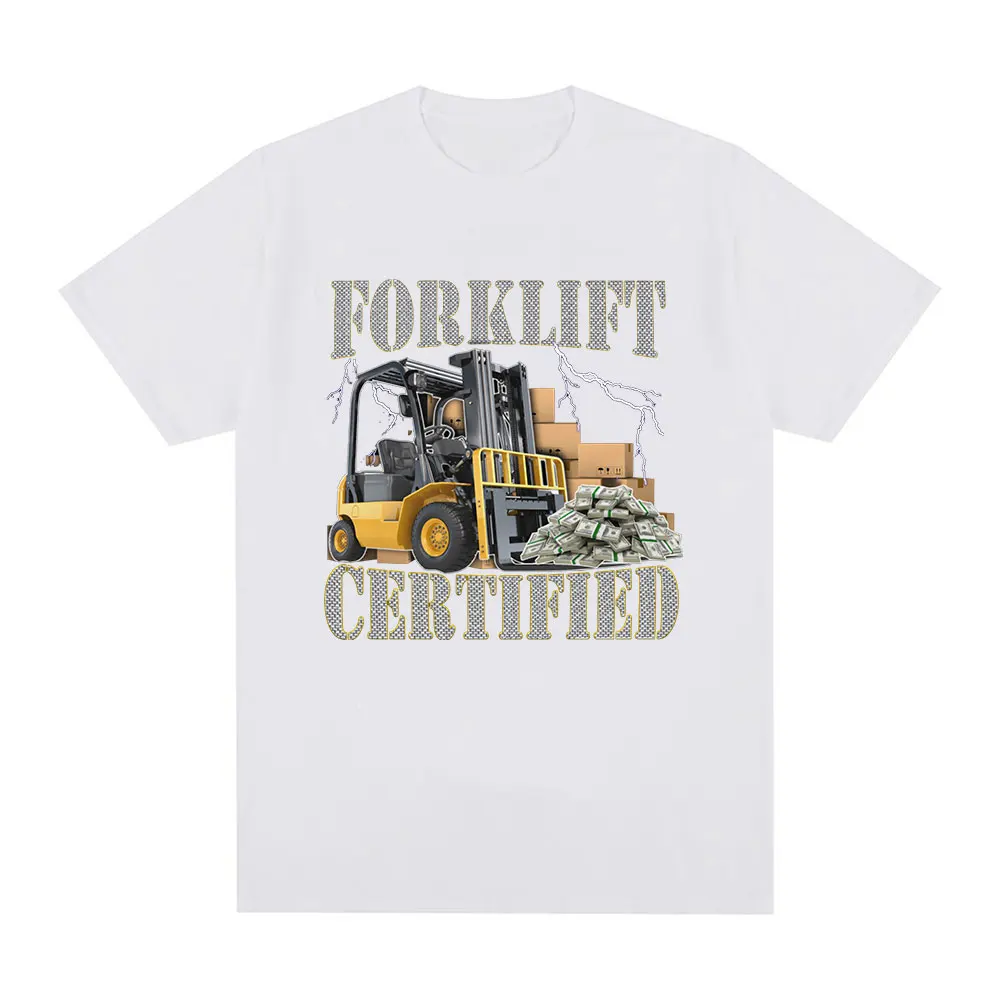 Funny Forklift Certified Operator Print T-Shirt Men Vintage Fashion Short Sleeve T-shirts Cotton Casual Cozy Oversized T Shirts