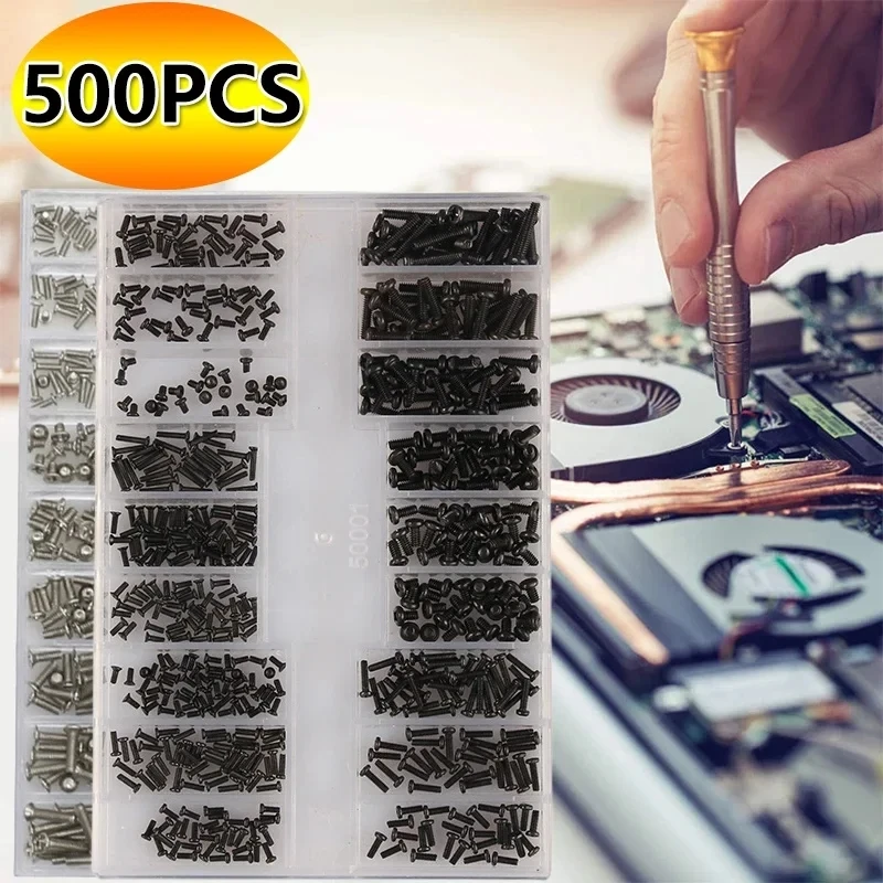Kit de 500 Peças de Parafusos e Porcas Miniatura de 18 Tamanhos para Reparo e Montagem de Laptops, Computadores, Óculos e Celulares