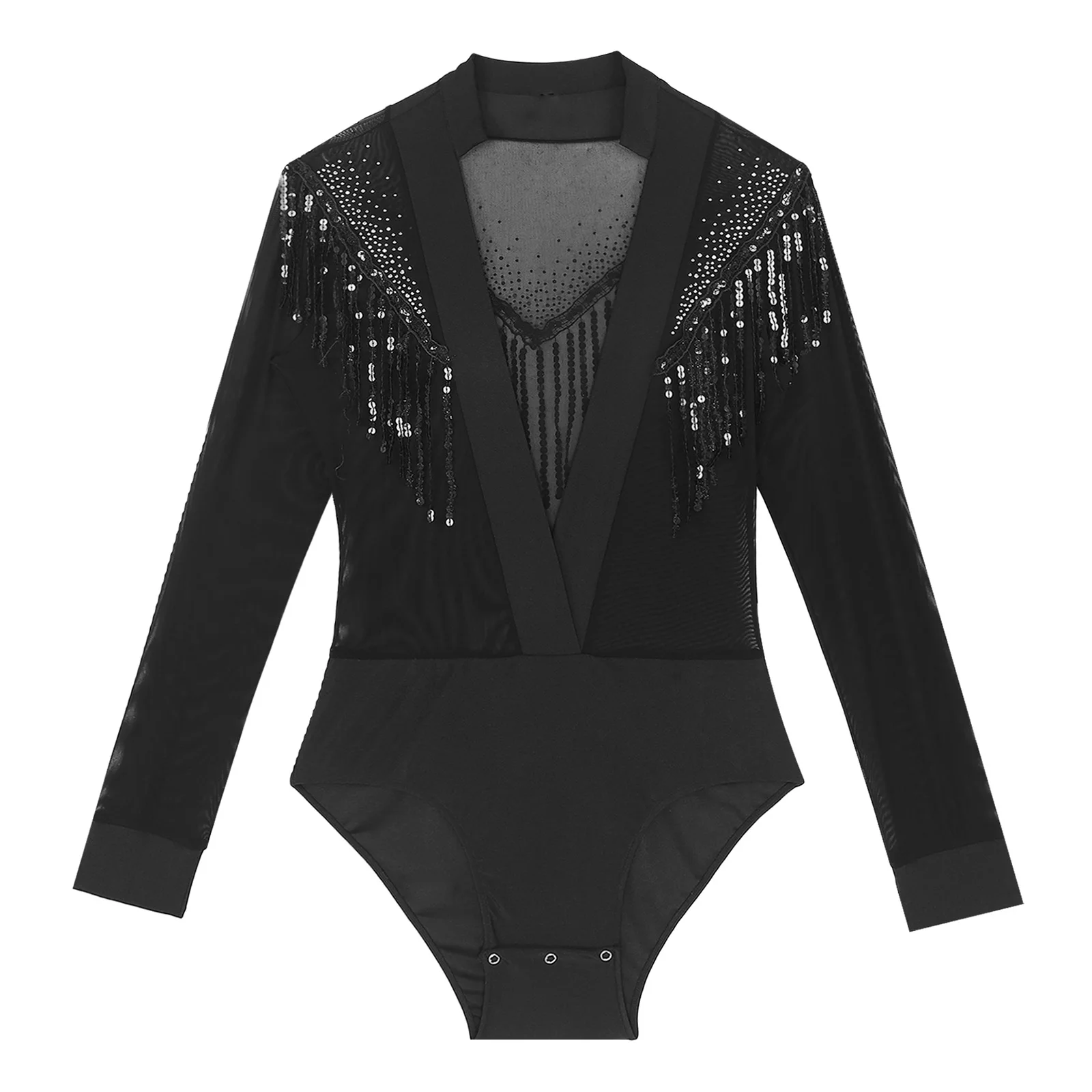 Męskie błyszczące Rhinestone V Neck Latin Dance Leotard Modern Jazz Rumba Chacha Ballroom Shirts Bodysuits Samba Salsa Tango Jumpsuit