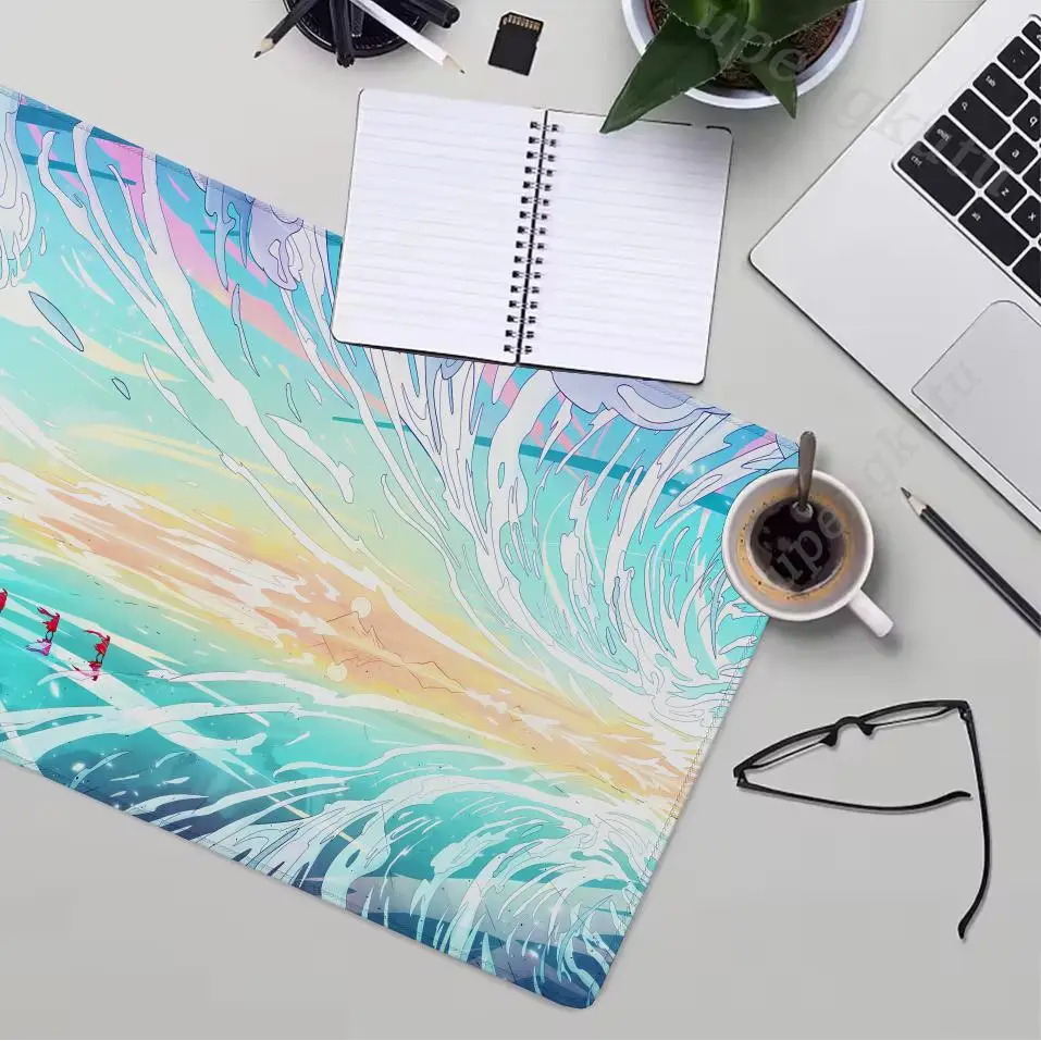 Ocean Breeze Large Mousepad Non-Slip Rubber Desk Mat for Gaming Office Blue Aquatic Design Durable Stain Computer Mouse Pad