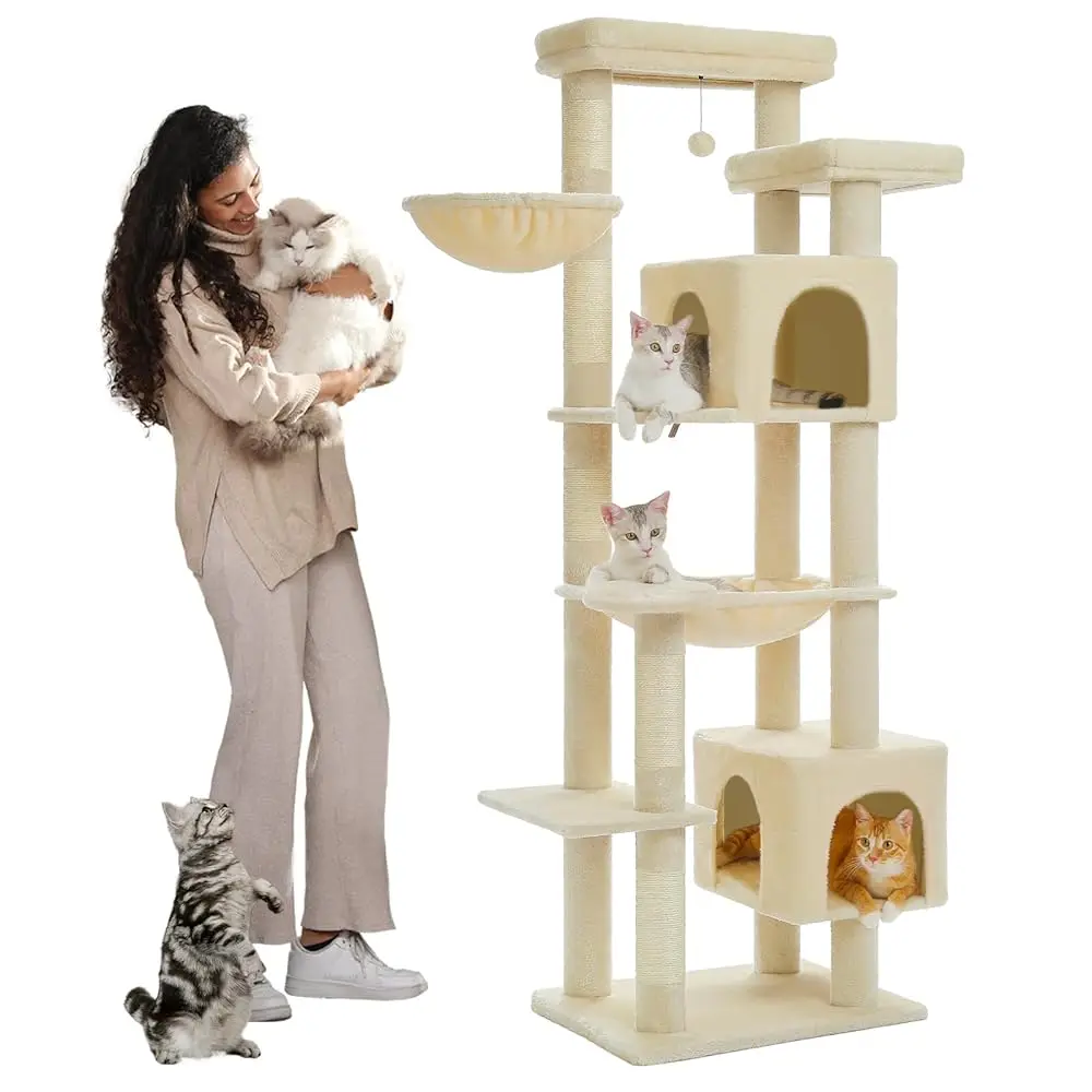 

69"" Tall Cat Tree For Indoor Large Cats, Cat Tower For Adult Cats With Big Hammock, Cat Climbing Tree Tower With Scratching