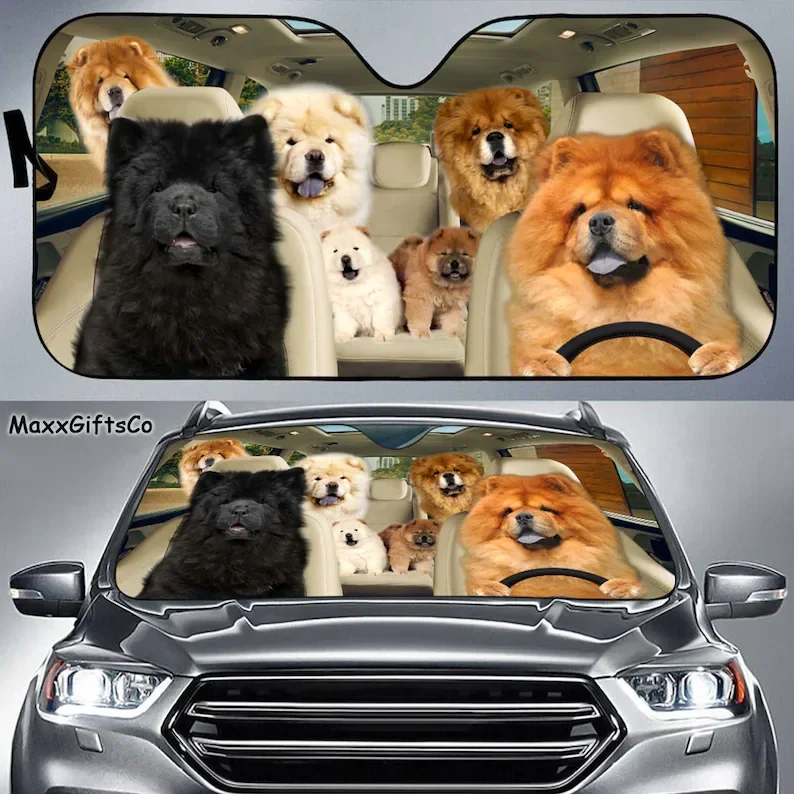 Chow Windshield, Dogs Family Sunshade, Chow Chow Car Accessories