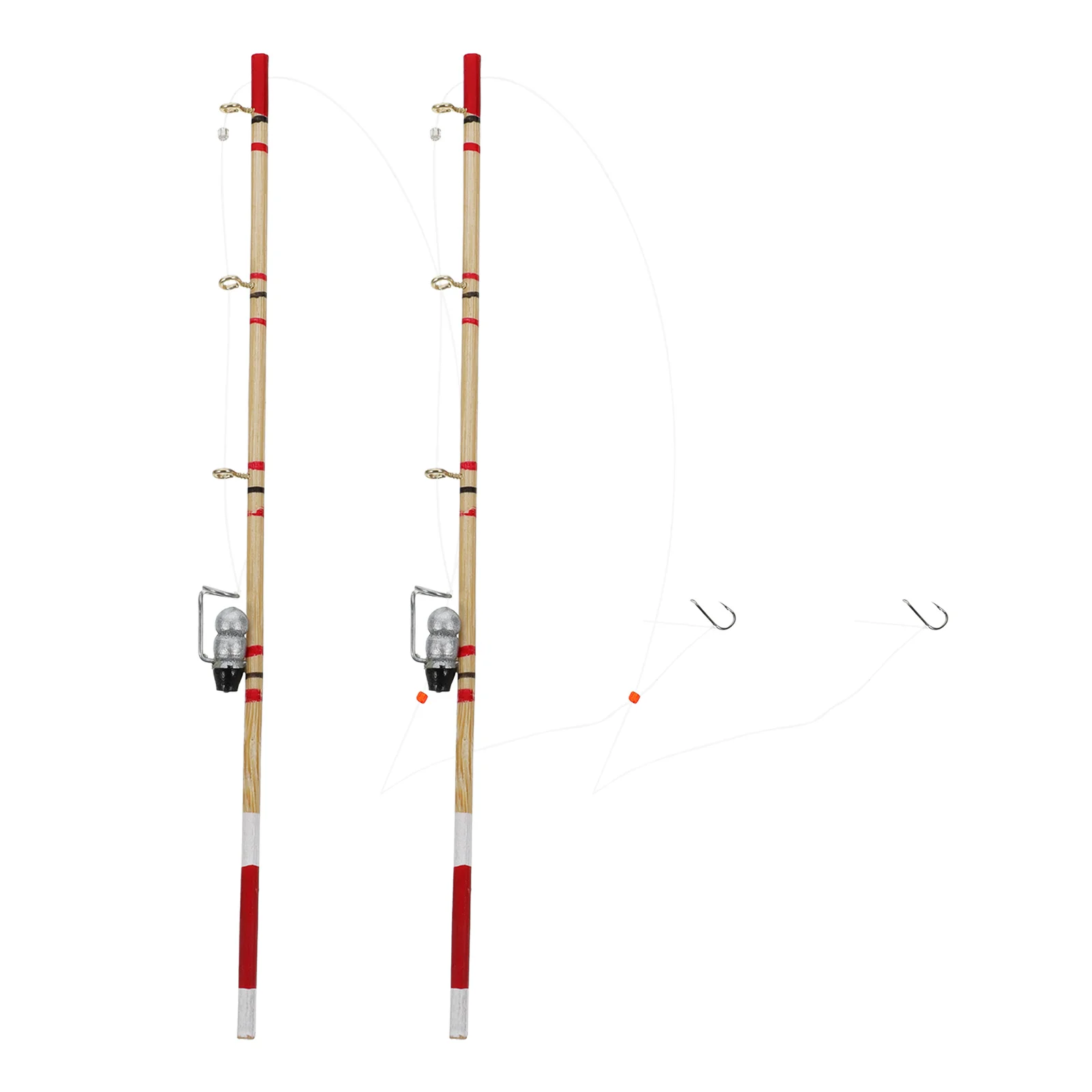 2 Pcs Miniature Food Model Fishing Rod for House Models Small Accessories Decor Wooden Pole