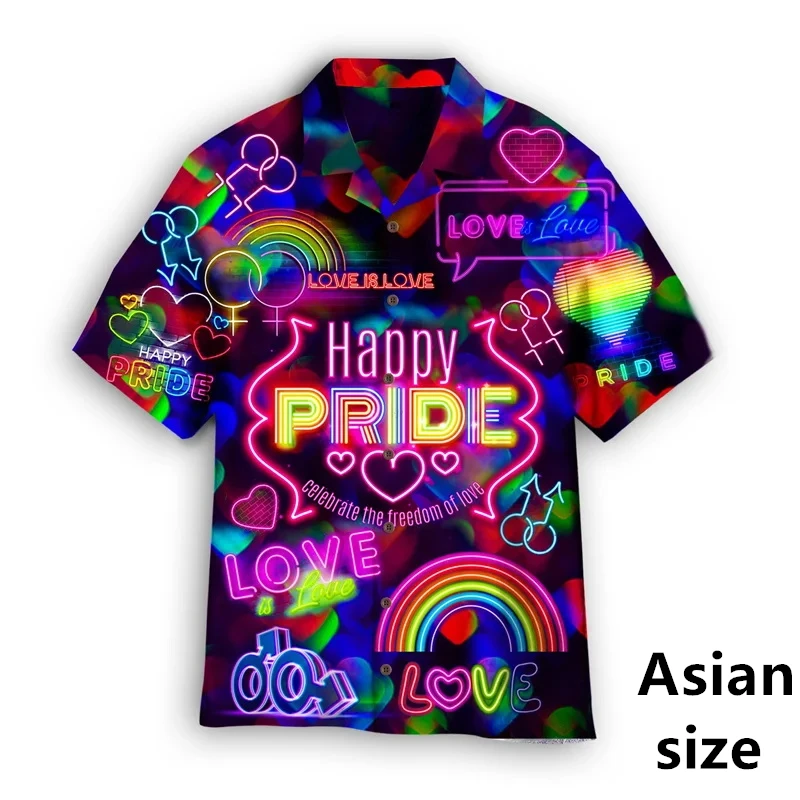 

LGBT Gay Pride Men Hawaiian Shirt Summer Street Wear 3d Printed Shirts For Women Love Is Love Button Short Sleeves Y2k Blouse