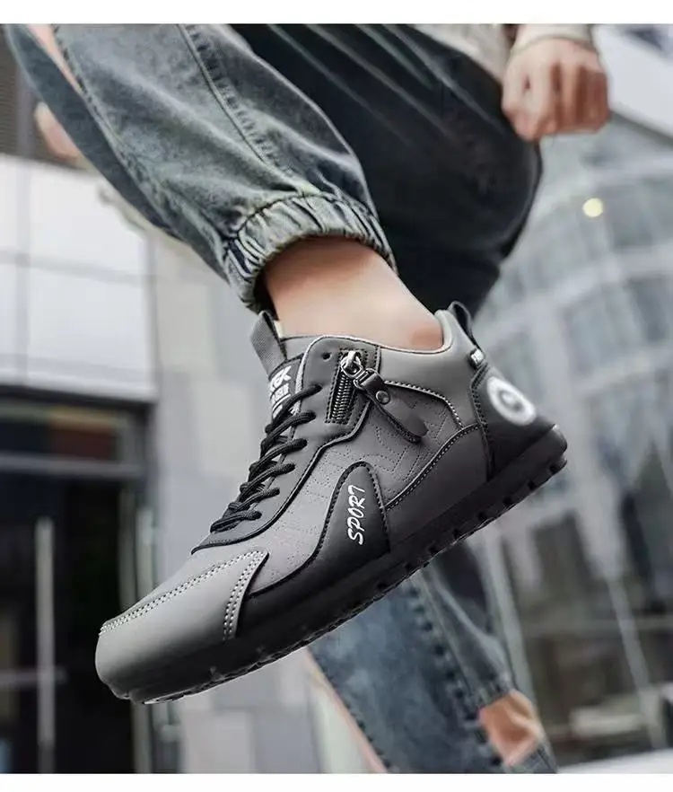 Herren Casual Sneakers Winter Freizeitlaufschuhe Leder-Obermaterial Flache Sohle Wasserdicht Weiche Sohle Vielseitige Freizeit-Sportschuhe – Detail 13