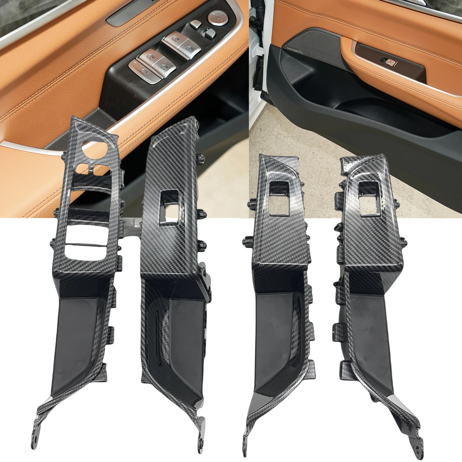 

For BMW 6 Series GT G32 2017-2022 Carbon Fiber Look Interior Door Inner Handle Panel Cover Assembly