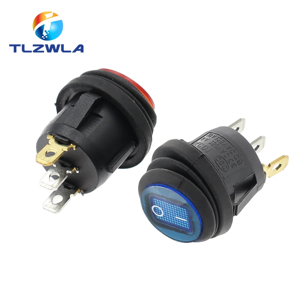 1PCS On Off Waterproof Vehicle Boat Switch Round Switch SPST 3Pin Rocker Switch 6A 10A 250V 125V AC LED