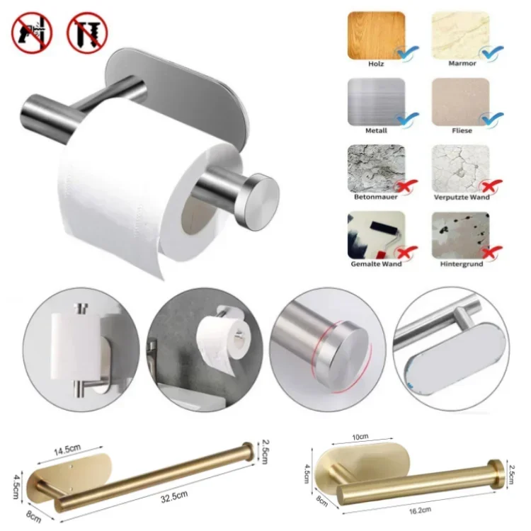 

Adhesive Toilet Roll Paper Holder Wall Mount Storage Stand No Drill Towel Dispenser Kitchen Bathroom Rack Organizer Stainless