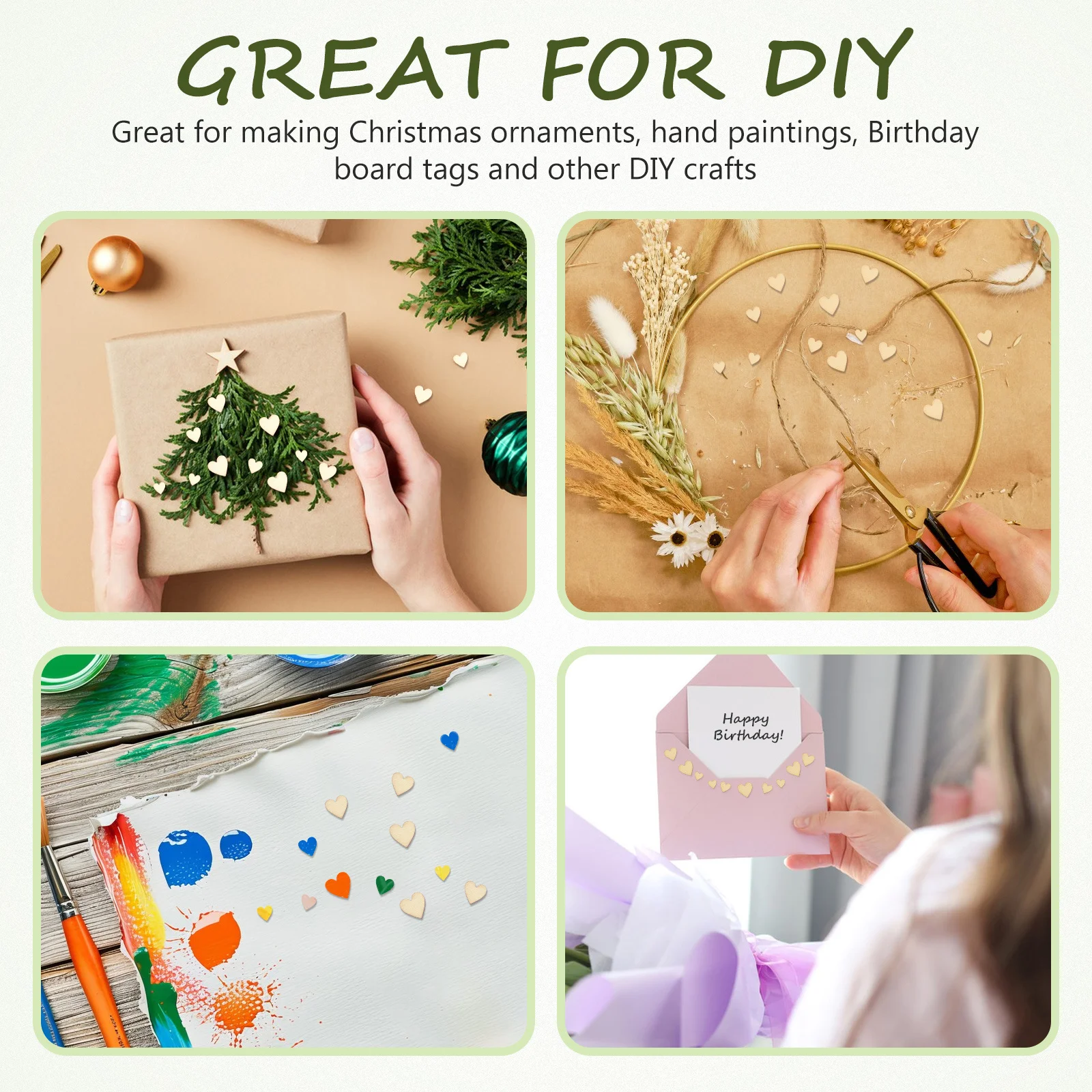 

250pcs Wooden Slices Heart-Shaped Blank Diy Craft Pieces For Christmas Ornaments Hand Paintings Birthday Tags Decor Mixed Size