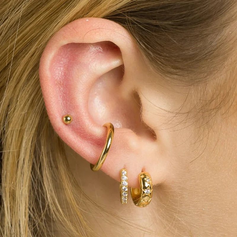 

925 Sterling Silver Needle Punk Star Hoop Earrings for Women Colorful Crystal Circle Earrings Party Fashion Jewelry Accessories