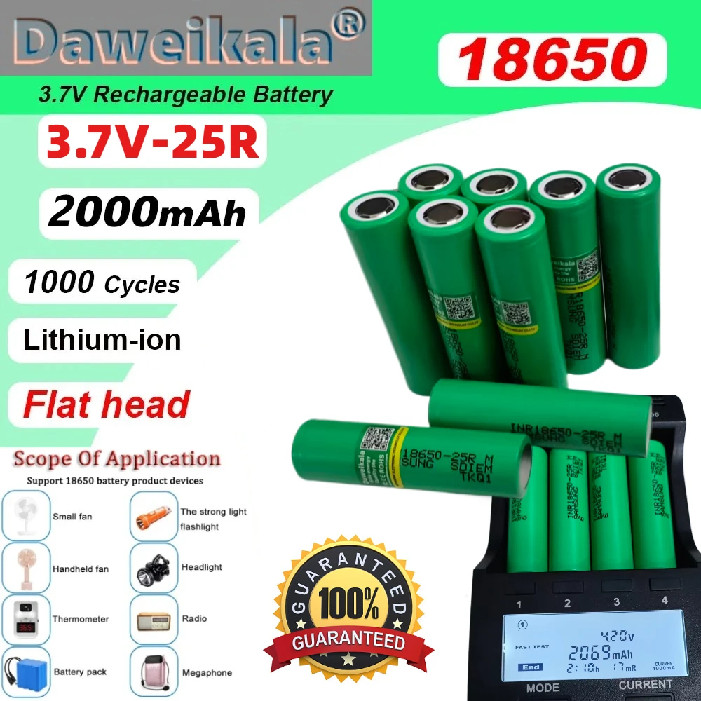 

VariCore 100% оригинальные аккумуляторы Daweikala 25R 3,7 В 18650 2000 мАч, разряд 3,7 В, 20 А, специальная мощная аккумуляторная батарея