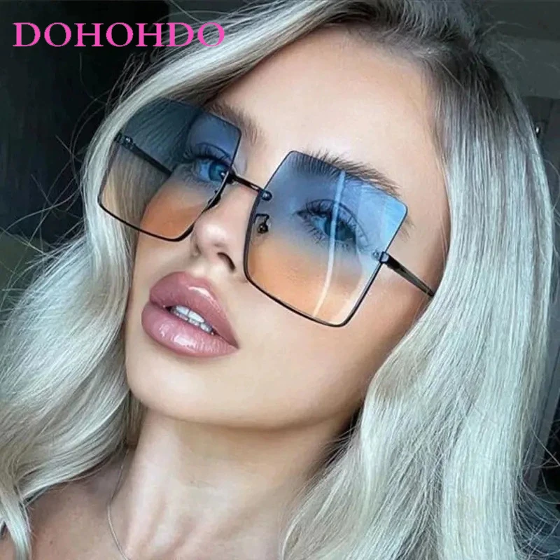 

DOHOHDO Brand Designer Square Sunglasses Woman Luxury Oversized Sun Glasses Female Vintage Retro Big Frame Metal Oculos De Sol