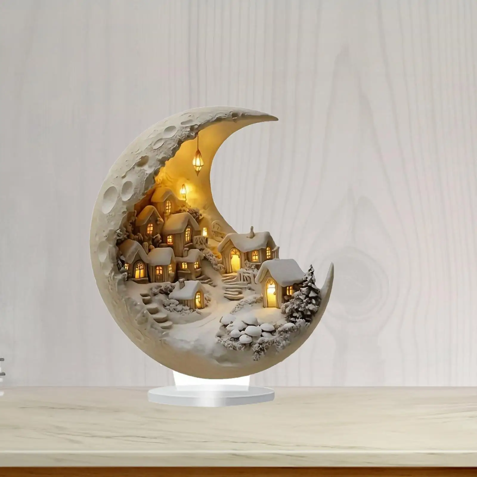 2D Snow House in The Moon Table Sign Holiday Season Decor Decorative Acrylic
