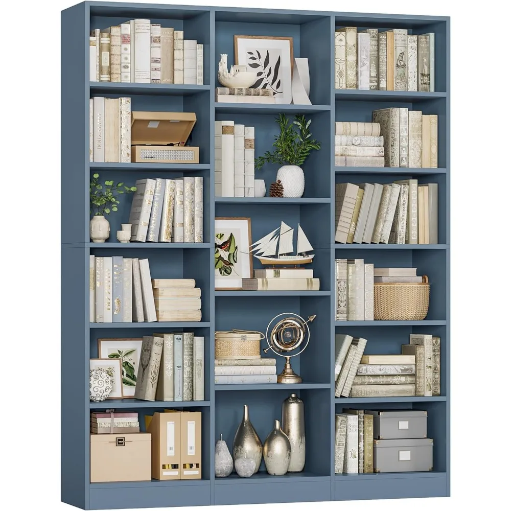 Large 6-Tier Triple Wide Bookshelf, 74 Tall Open Display Shelves Bookcase for Living Spaces