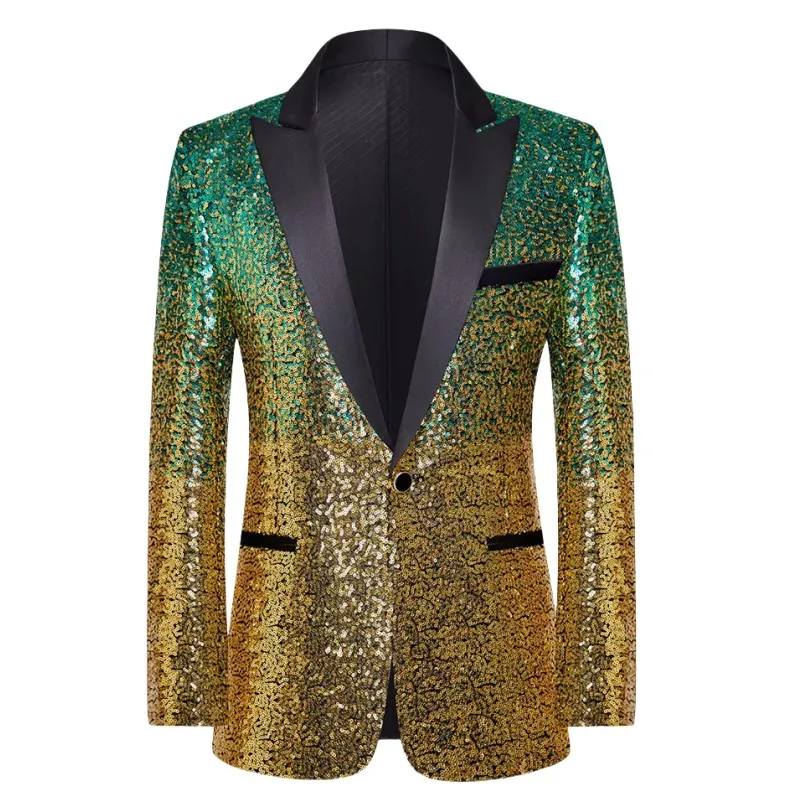 

Men's Glitter Gradient Sequins Blazers Tuxedo Slim Fit Party Wedding Banquet Photograph Suit Jackets Singer Bar Concert Costume