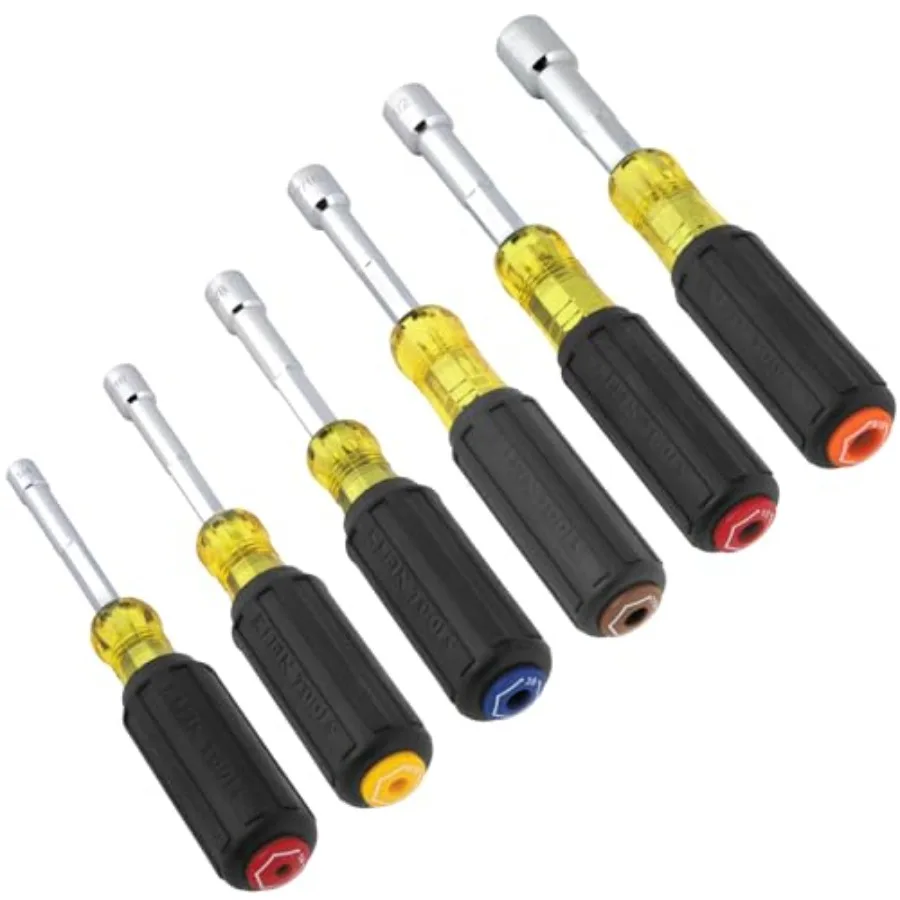 

65456 Hollow-Shaft Nut Driver Set Heavy-Duty Color-Coded Hex Sizes 1/4 to Cushion-Grip Handles 6-Piece