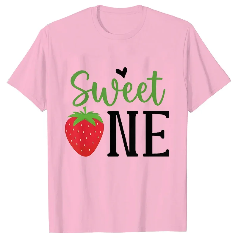 Sweet One Strawberry Birthday Party T-shirt Casual Top T Shirt Family Matching Girls 1st Birthday Graphic Adult Kids Tee T-Shirt