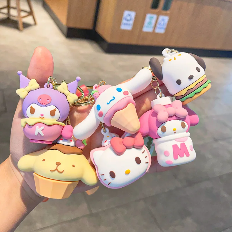 Kawaii Sanrio Cinnamoroll Keychain Cute Cartoon Anime Kuromi My Melody Snack Series Backpack Decoration Key Ring Birthday Gifts