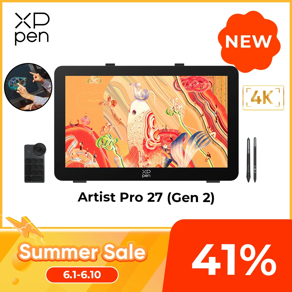 XPPen Artist Pro 27 (Gen 2) 4K+120Hz Mega Display Graphics Tablet Monitor 27 inches with Ten-finger Touch 1.07 Billion Colors