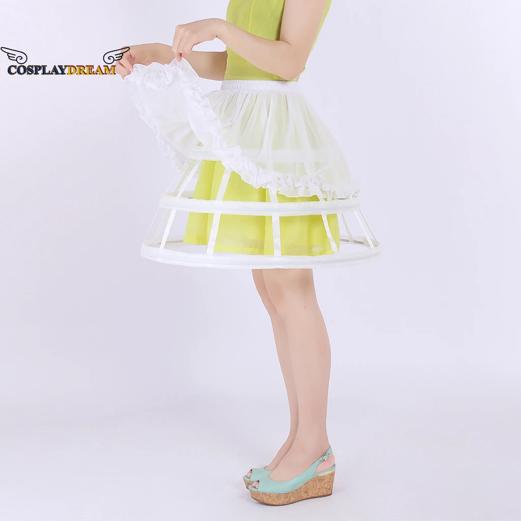 ผู้หญิง Lolita Hollow Out Birdcage Petticoat 3ห่วงจีบ Ruffles กระโปรงคอสเพลย์ชุดกระโปรง Petticoat สีขาวซับ