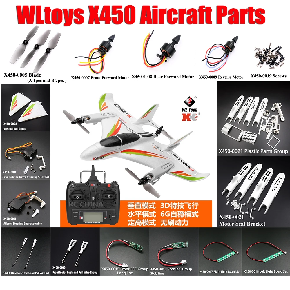 WLtoys X450 RC Aircraft Parts Blade Propeller Front and Rear Forward Motor Reverse Motor Seat Bracket Steering Gear ESC
