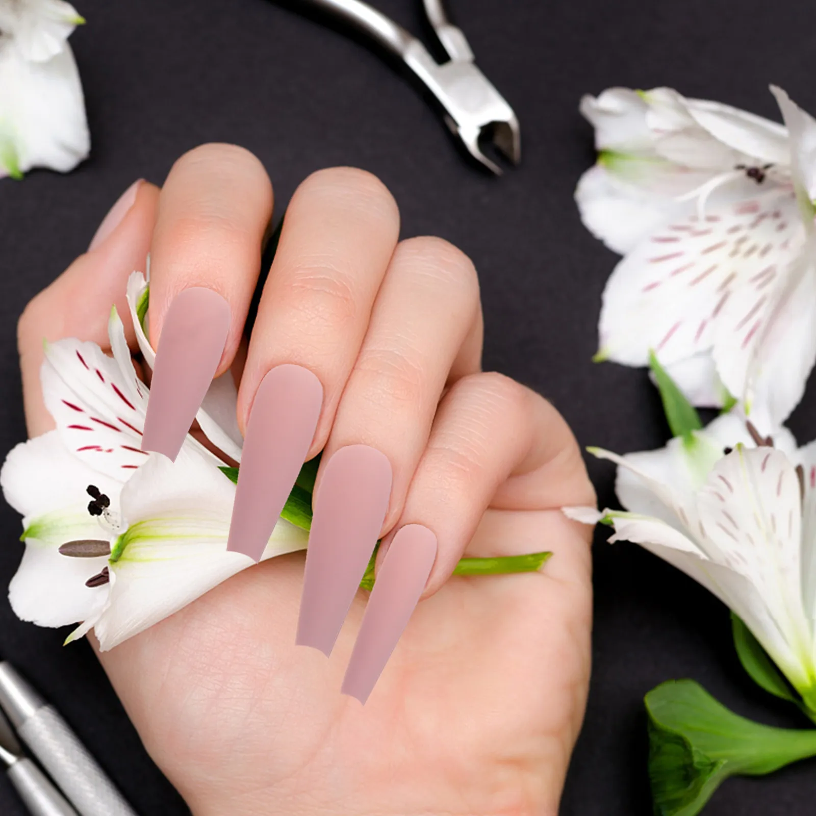 

100Pcs Matte Long Coffin False Nails Ballet Style Full Cover Fake Nails Press on Nail Tips Manicure Beauty Tools