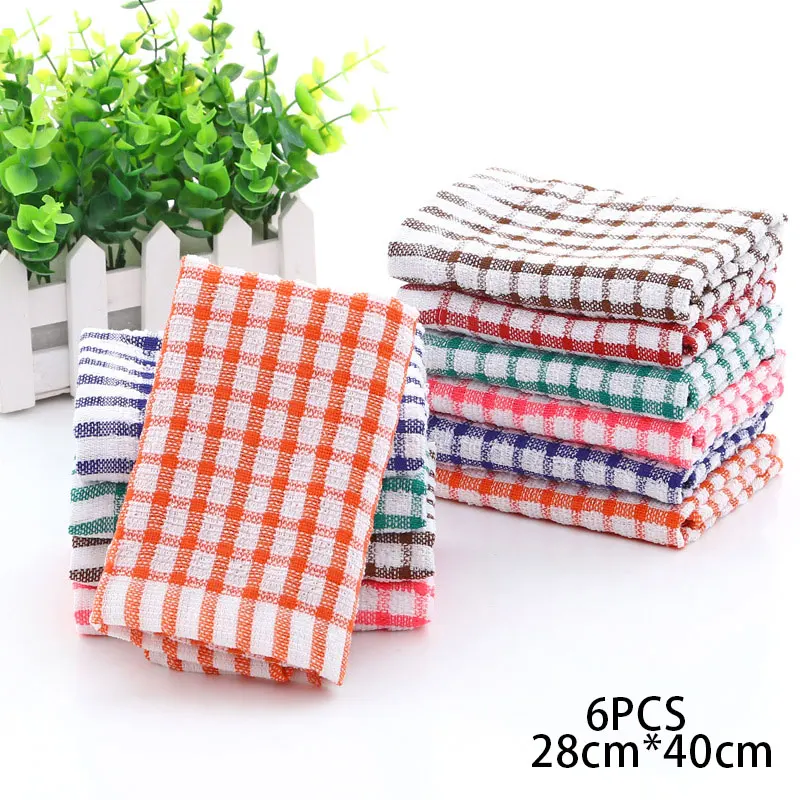 6PCS 28*40cm Cotton Kitchen Towel Absorbent Clean Dish Towels Kichen Cleaning Supplies