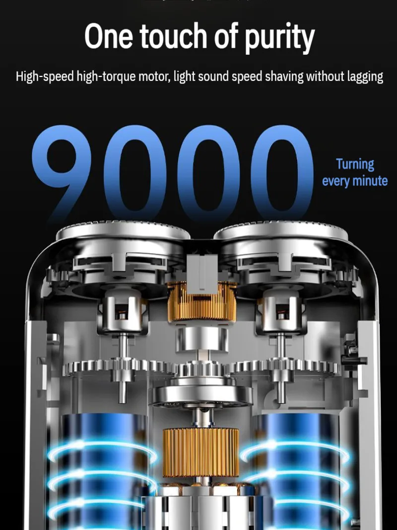 ماكينة حلاقة كهربائية دوارة بحلقة مزدوجة للرجال البالغين للمسافرين، تأثير حلاقة ممتاز، طحن تلقائي متوفر في عام