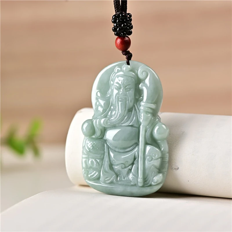 

Natural Jadeite A Product with A Large Knife In Hand, Guan Gong Pendant, Wu Caishen Guan Er Ye, Popular Jade Pendant