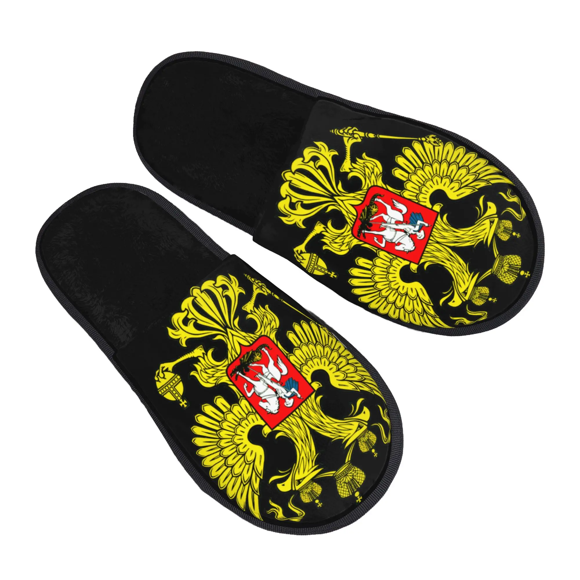 Pantoufles de maison avec emblème rouge des armoiries de la Russie, aigle impérial, pour femmes et hommes, en mousse à mémoire de forme, pour chambre à coucher, dortoir, pantoufles de couple.