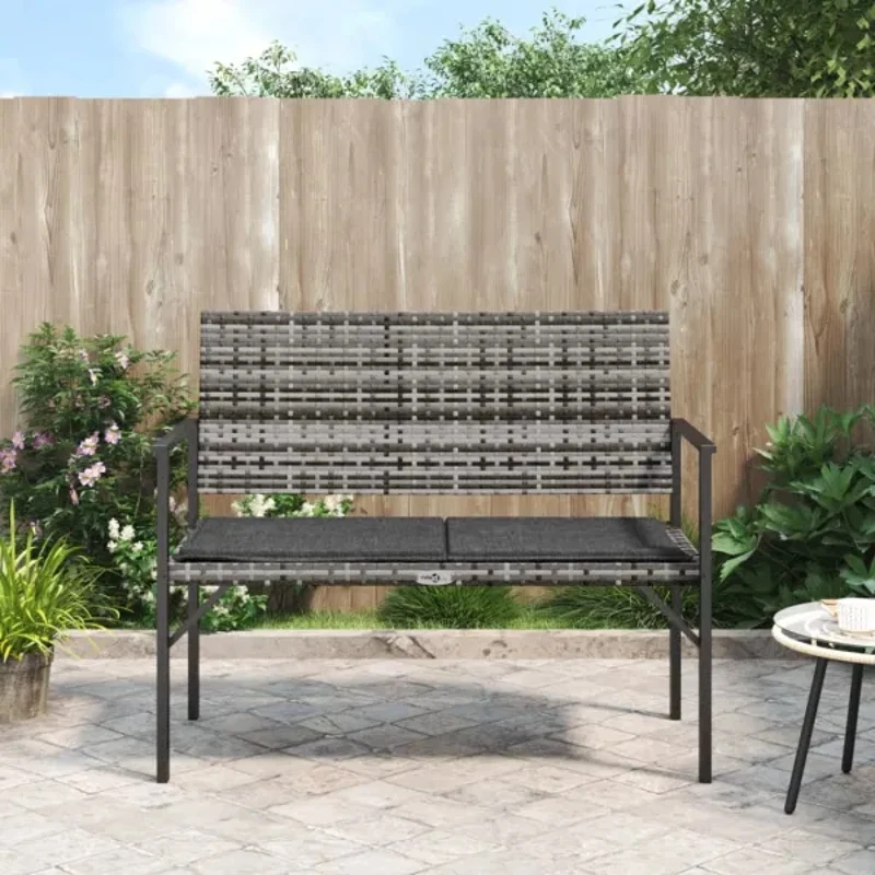 2 Seater Patio Poly Rattan Bench with Gray Cushion Villa Outdoor Furniture Simple Comfortable and Durable Poly Rattan Chair