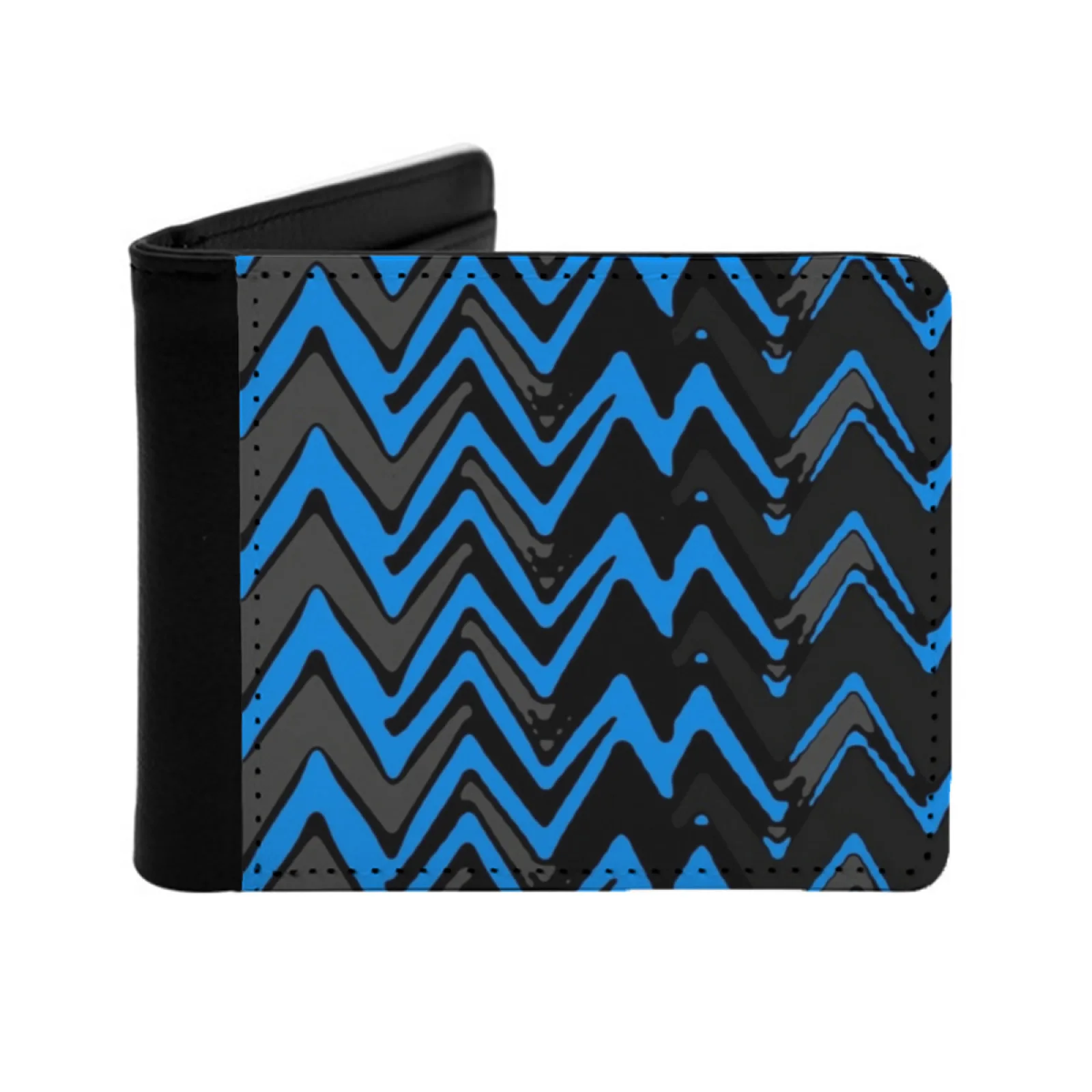 

Momentum Personalized Men's Leather Wallet Credit Card Pouch Purse Black Gray Blue Blue And Gray Abstract Zig Zag Peaks Black